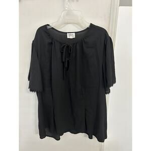 Unique Vintage Black Tie Front Lace Sleeve Blouse Size 4x